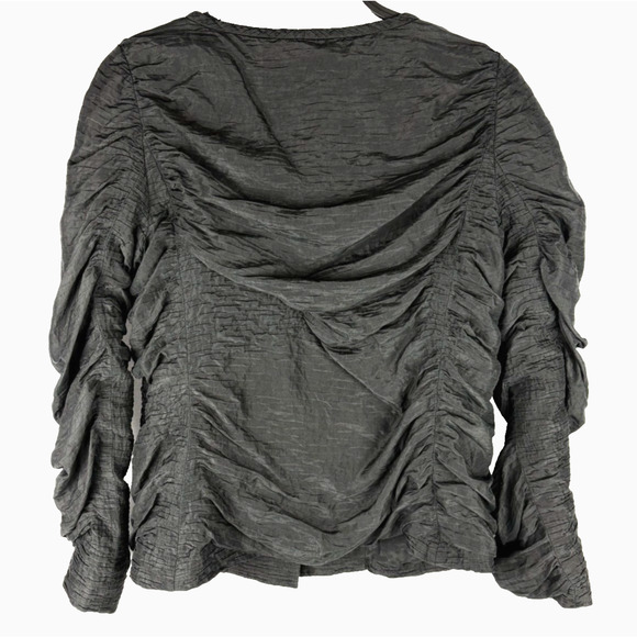 Eileen Fisher 100% Silk Jacket Sz Small Black Open Ruched Lightweight Capsule - Picture 2 of 6